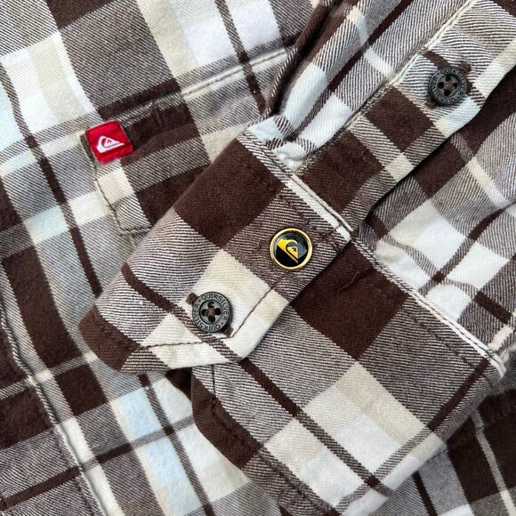 Vintage Y2K Quiksilver Flannel Plaid Button Up Shirt Skater Surf Brown Blue Tan - Picture 3 of 9